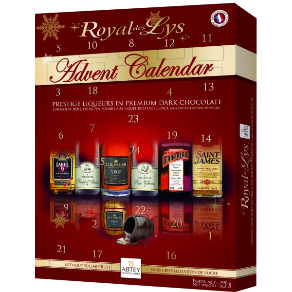 Royal Des Lys Adventskalender med Spritfylld Choklad 290g