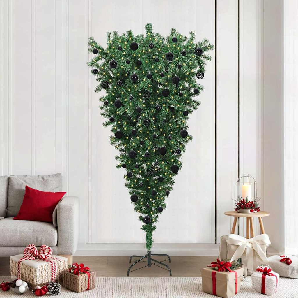 vidaXL Upp-och-ned konstgjord förbelyst julgran med bollsats 210 cm vidaXL Upp-och-ned konstgjord förbelyst julgran med bollsats 210 cm