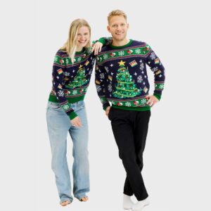 För hela familjen: Julgranens Jultröja LED Marinblå - Dam